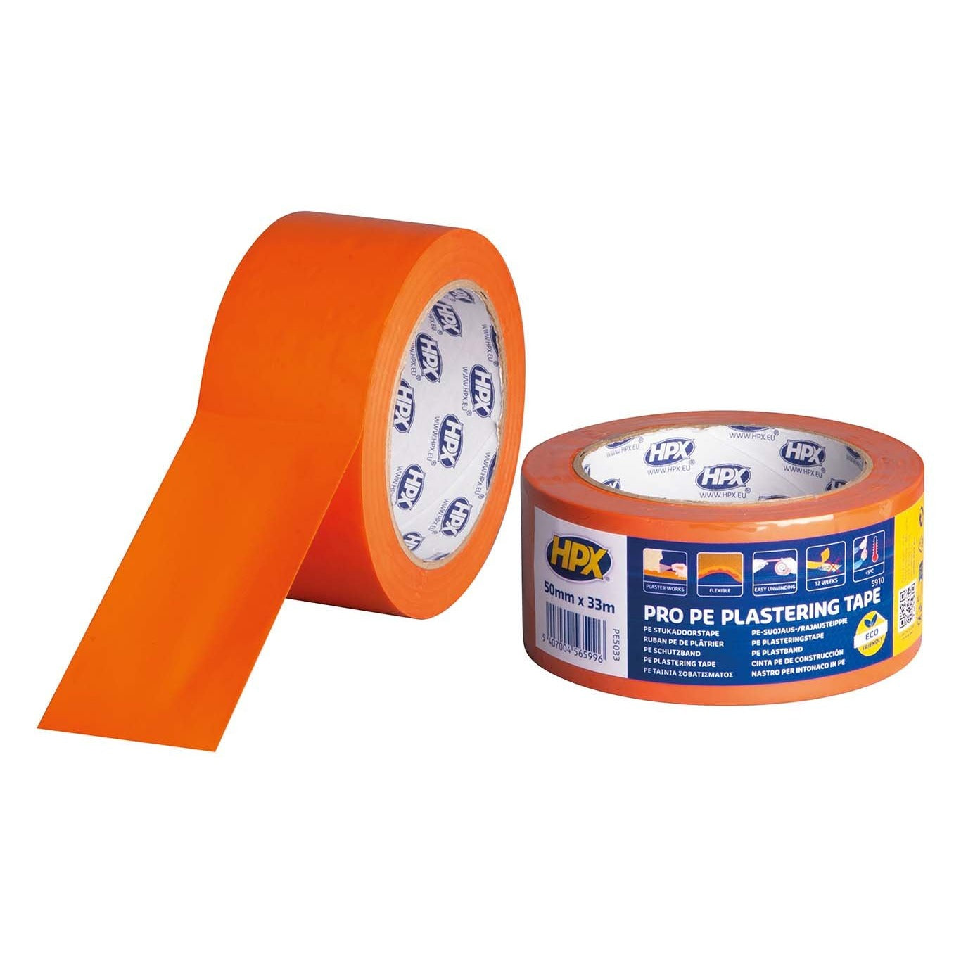 HPX PE5033 - Cinta de protección de PE para yeso Naranja (50mm x 33m)