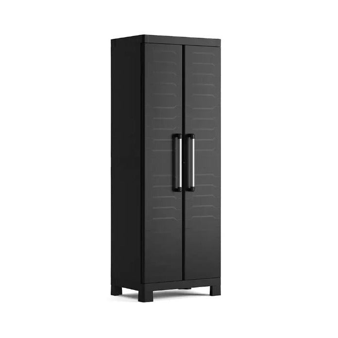 Keter Armario Detroit Alto|Amario Alto de almacenaje|Resina|2 Puertas y 4 baldas Regulables en Altura|Color Negro|182 x 65 x 45 cm