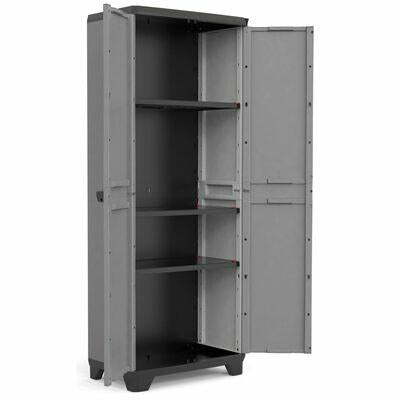 Keter Armario Stilo Alto|Amario Alto de almacenaje|Resina|2 Puertas y 3 baldas Regulables en Altura|Color Gris/Negro|173 x 68 x 39 cm