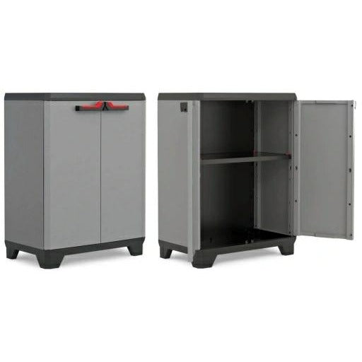 Keter Armario Stilo Bajo|Amario Bajo de almacenaje|Resina|2 Puertas y 1 balda Regulable en Altura|Color Gris/Negro|90 x 68 x 39 cm