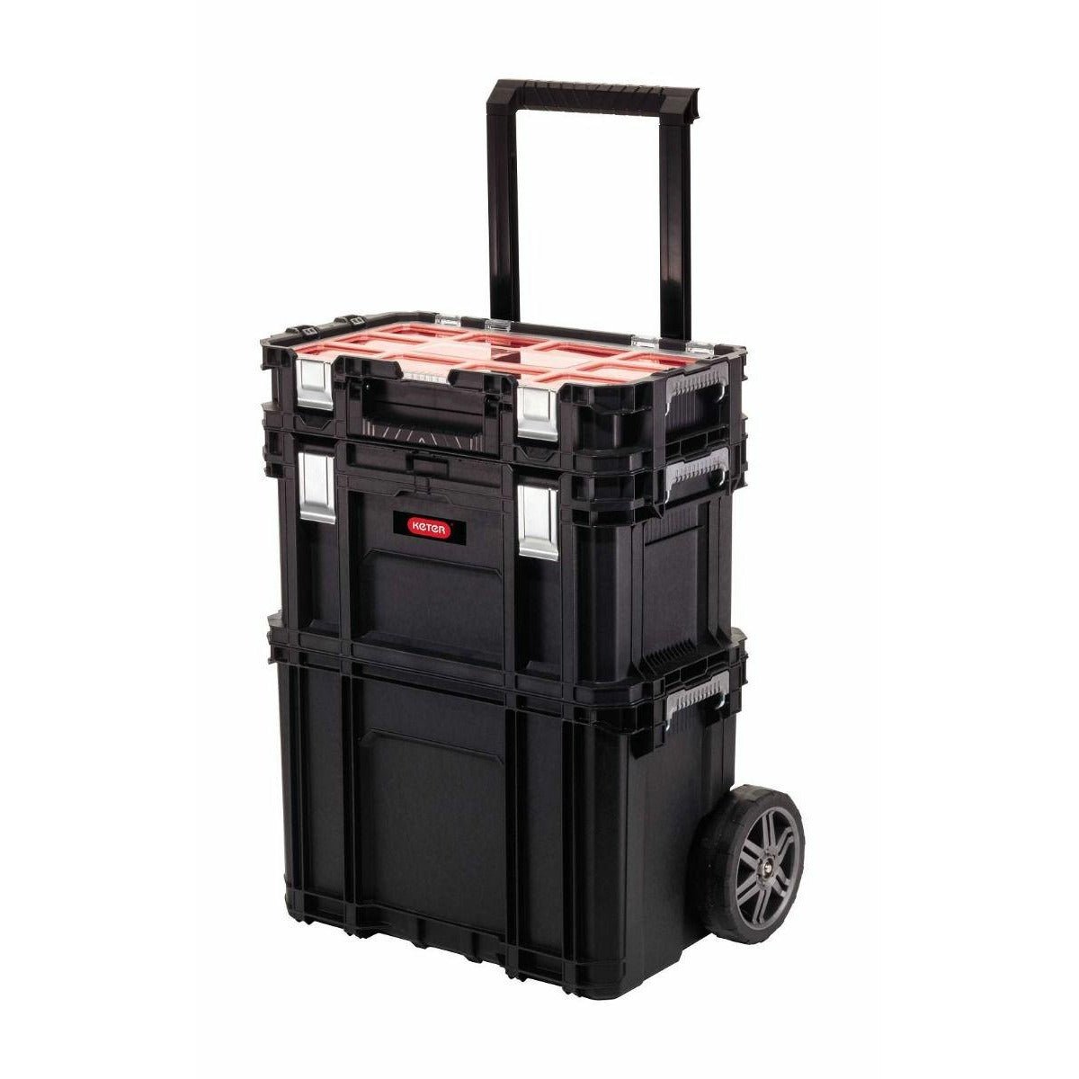 Keter- Carro vertical para llevar cajas de herramientas, 3 niveles, Incluye organizador; 56,5 x 37,3 x 70 cm; Negro - Ferrotecnia
