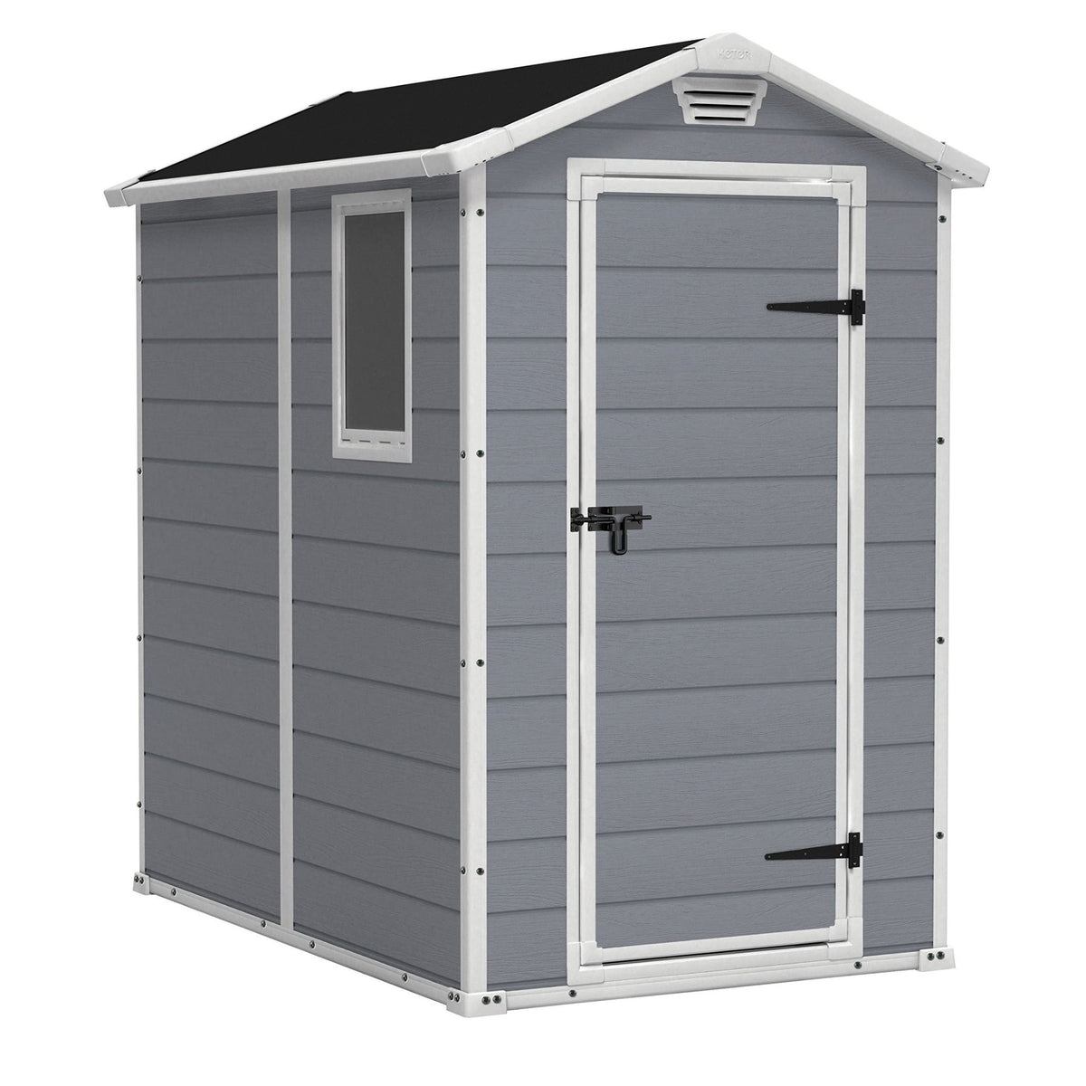 Keter Manor 4X6 - Caseta de jardín, 130x192x198cm y 2,2m2, Suelo, Sistema de ventilación, Puerta y Ventana, Resistente al Agua, Color Gris - Ferrotecnia