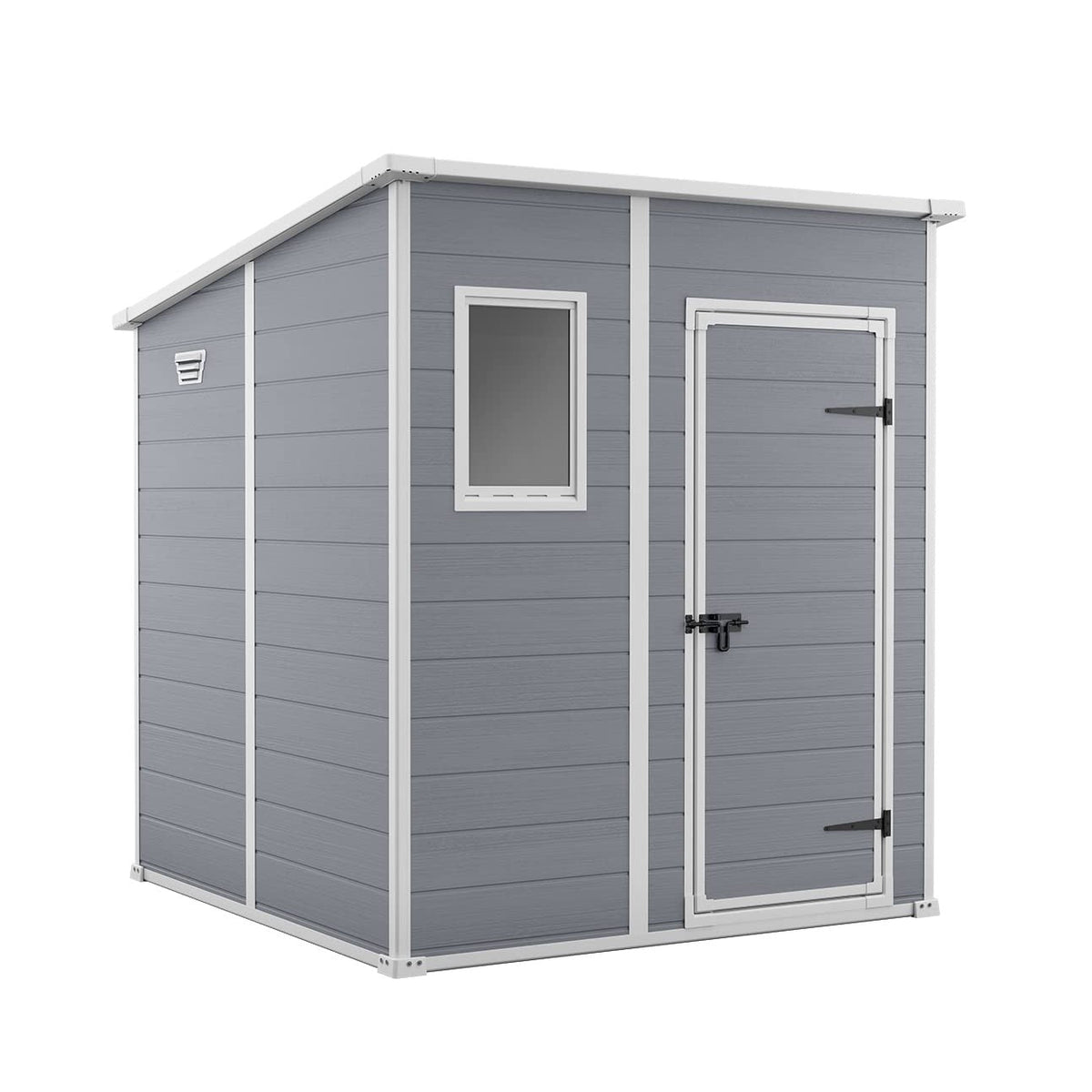 Keter Manor Pent 6X6 - Caseta de jardín, 183,5x185x200,6 cm y 3,1m2, Suelo, Sistema de ventilación, Puerta y Ventana, Resistente al Agua, Color Gris - Ferrotecnia