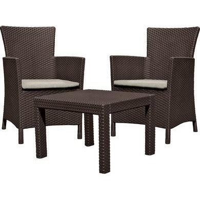 Keter Rosario Balcony Set de muebles de balcón, 2 sillones y 1 mesa, imitación de ratán, plástico, perfecto para balcón, terraza o jardín, resistente a la intemperie y a los rayos UV, color