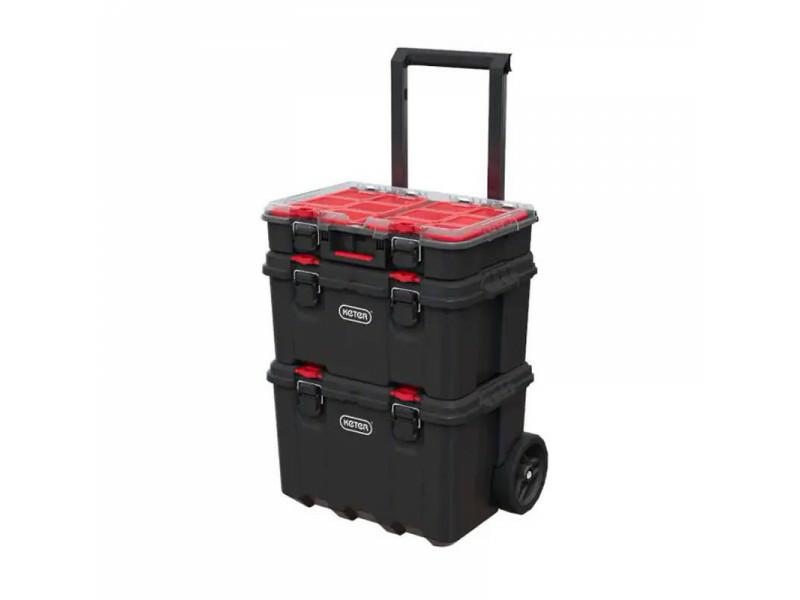 Keter Stack'N'Roll - Juego de 3 cajas 150 L, negro/rojo