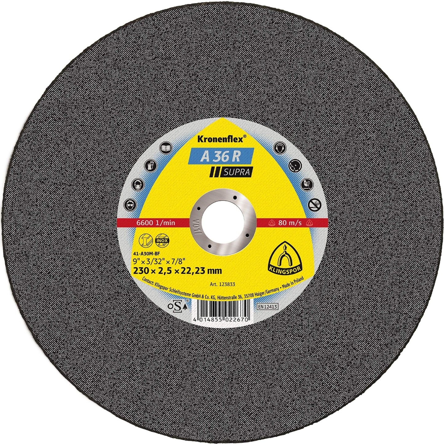 Klingspor 126849 - Disco de corte Kronenflex inox A 36 R Supra, 125 x 2 x 22,23 mm