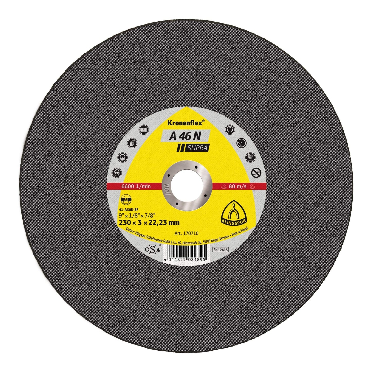 Klingspor 170710 - Disco de corte Kronenflex para aluminio A 46 N, 230 x 3 x 22,23 mm