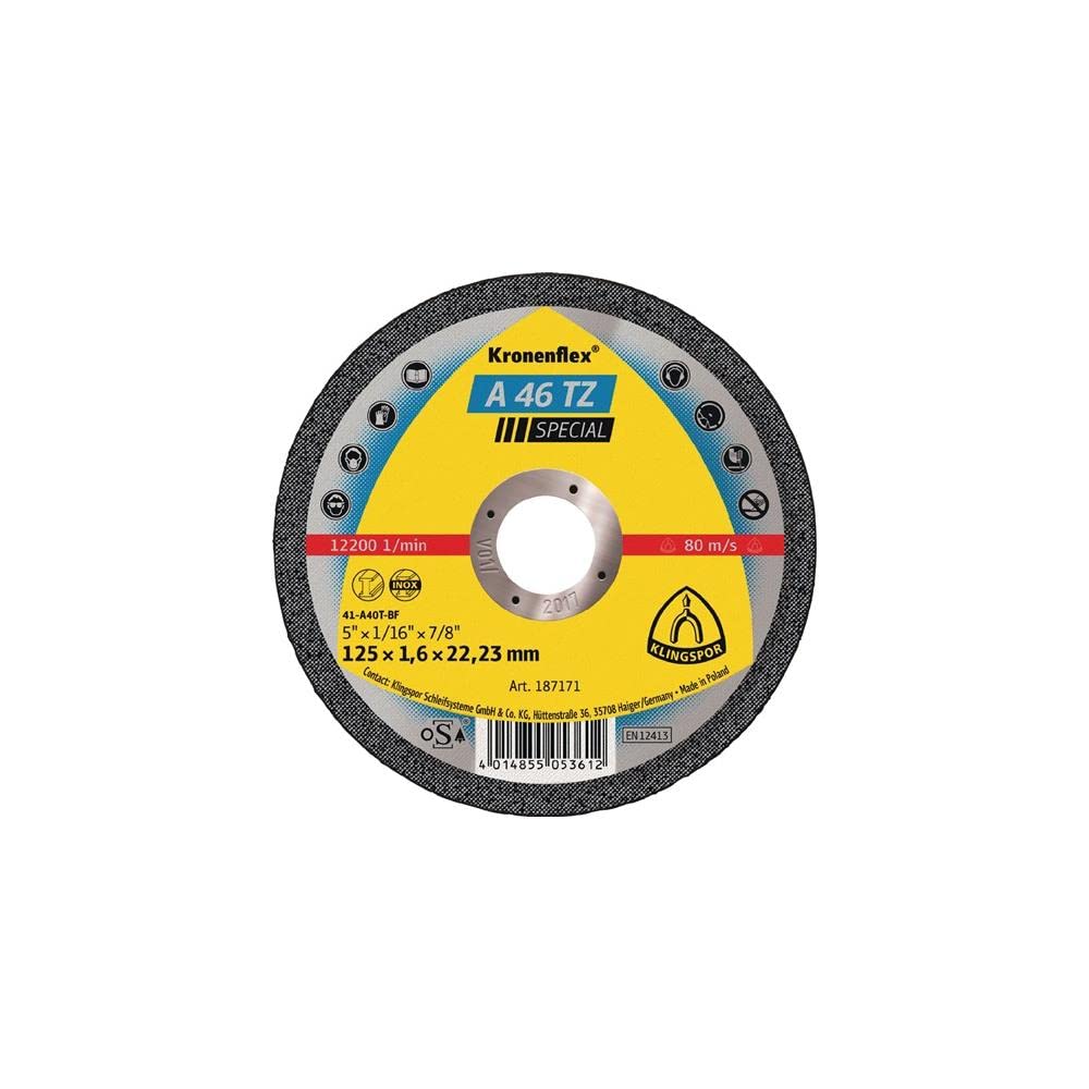 Klingspor 187171 - Disco de corte Kronenflex inox A 46 TZ Special, 125 x 1,6 x 22,23 mm