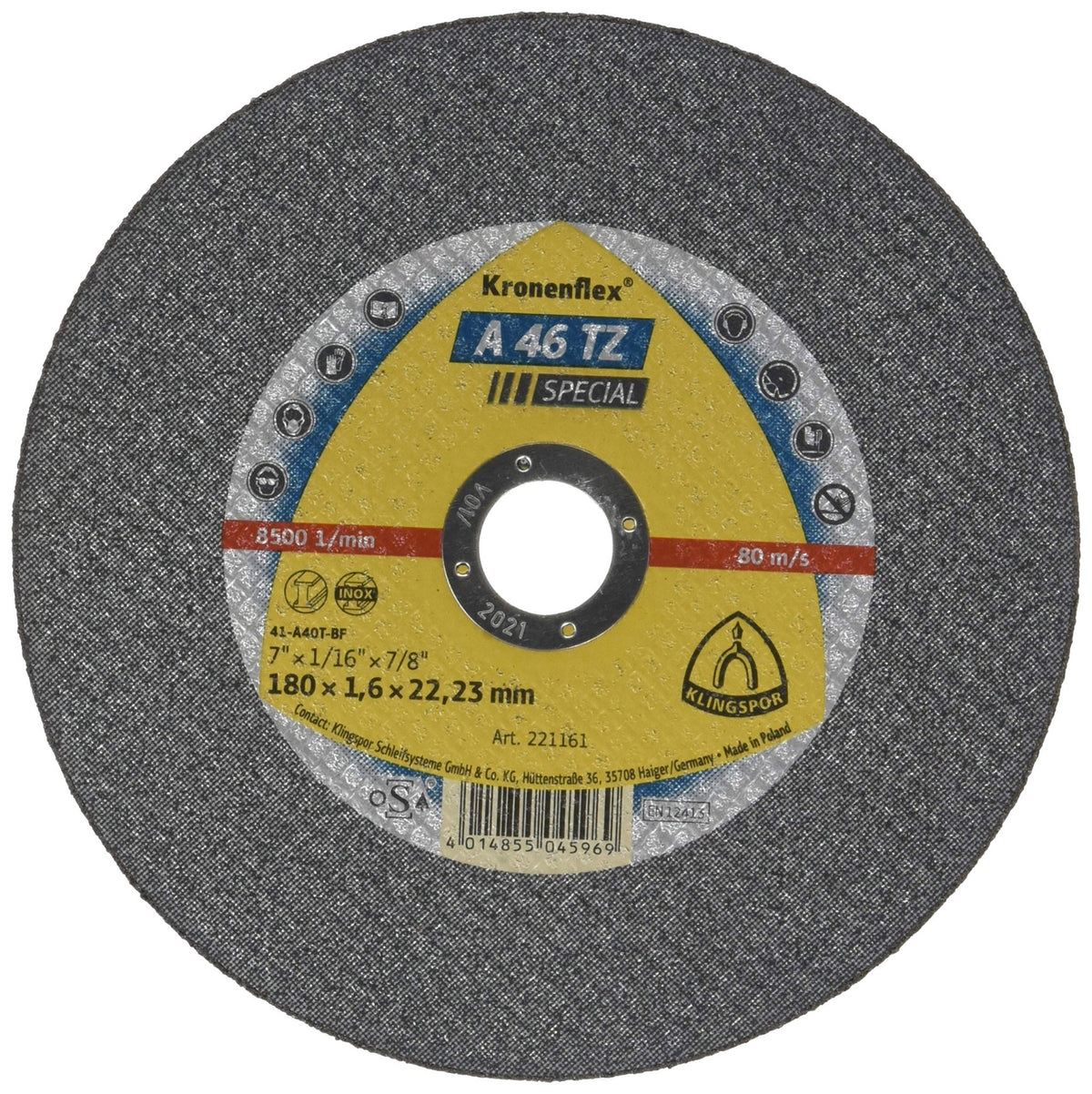 Klingspor 221161 - Disco de corte Kronenflex inox A 46 TZ Special, 180 x 1,6 x 22,23 mm