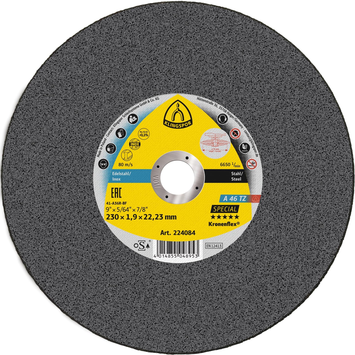 Klingspor 224084 - Disco de corte Kronenflex inox A 46 TZ Special, 230 x 1,9 x 22,23 mm