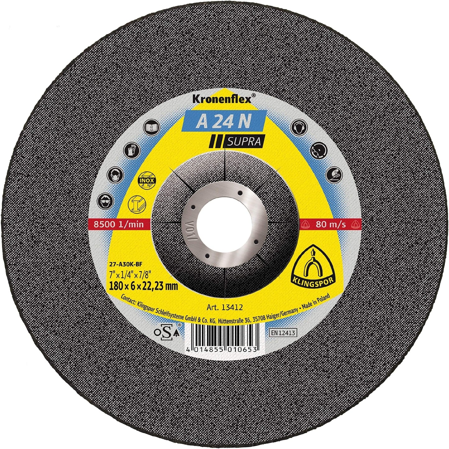 Klingspor 2922 - Disco de desbaste Kronenflex A 24 N Supra para acero inoxidable, 125 x 6 x 22,23 mm