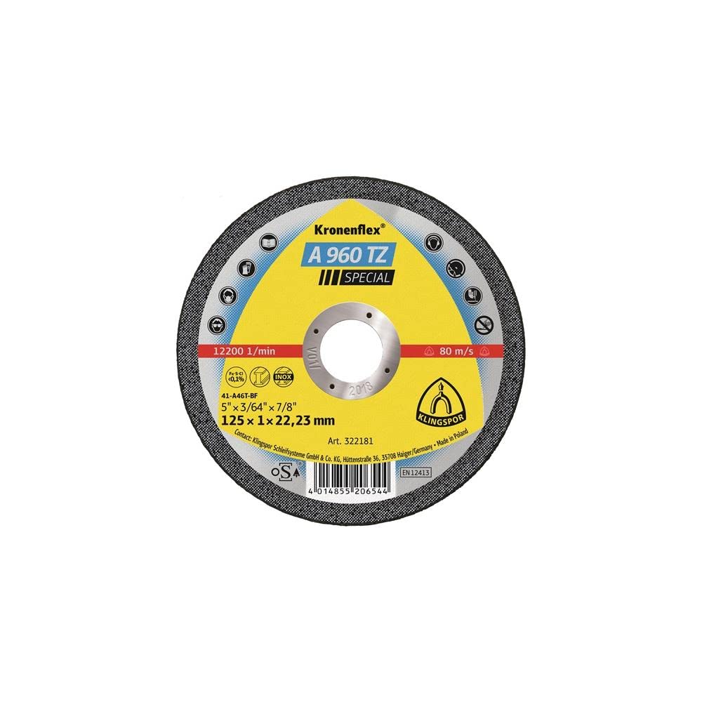 Klingspor 322181 - Disco de corte Kronenflex inox A 960 TZ Special, 125 x 1 x 22,23 mm