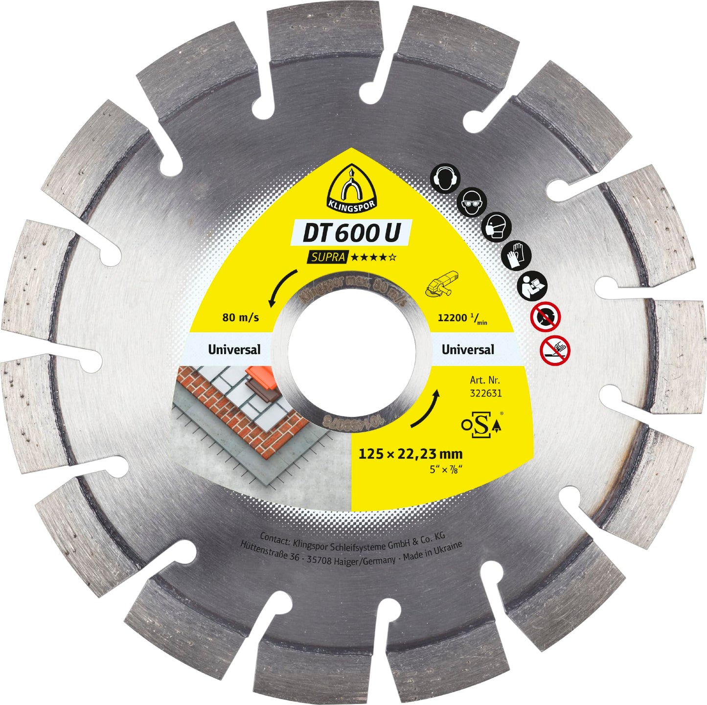 Klingspor 322631 - Disco de corte de diamante segmentado DT 600 U, 125 x 2,4 x 22,23 mm, para hormigón armado
