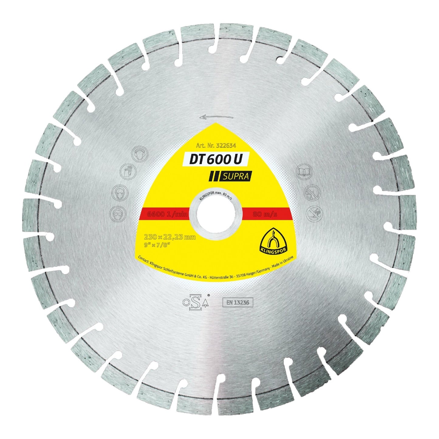 Klingspor 322634 - Disco de corte de diamante segmentado DT 600 U, 230 x 2,6 x 22,23 mm, para hormigón armado