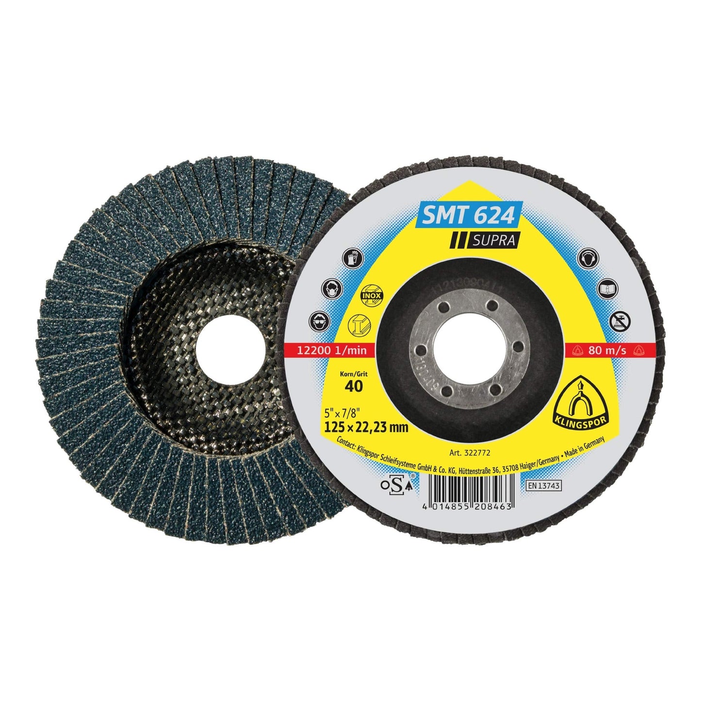 Klingspor 322771 - Disco de láminas SMT 624, grano 36, 125 x 22,23 mm