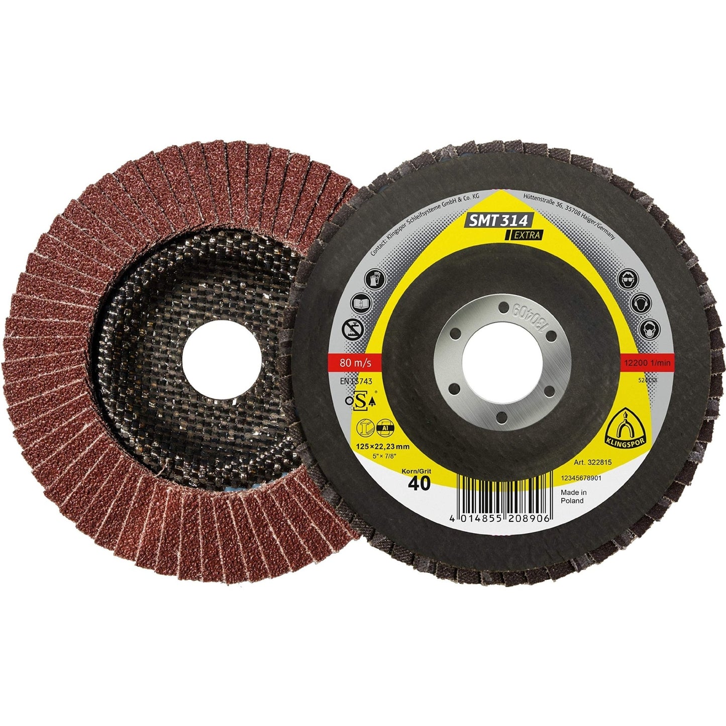 Klingspor 322814 - Disco de láminas SMT 314 abombado, grano 36, 125 x 22,23 mm - Ferrotecnia