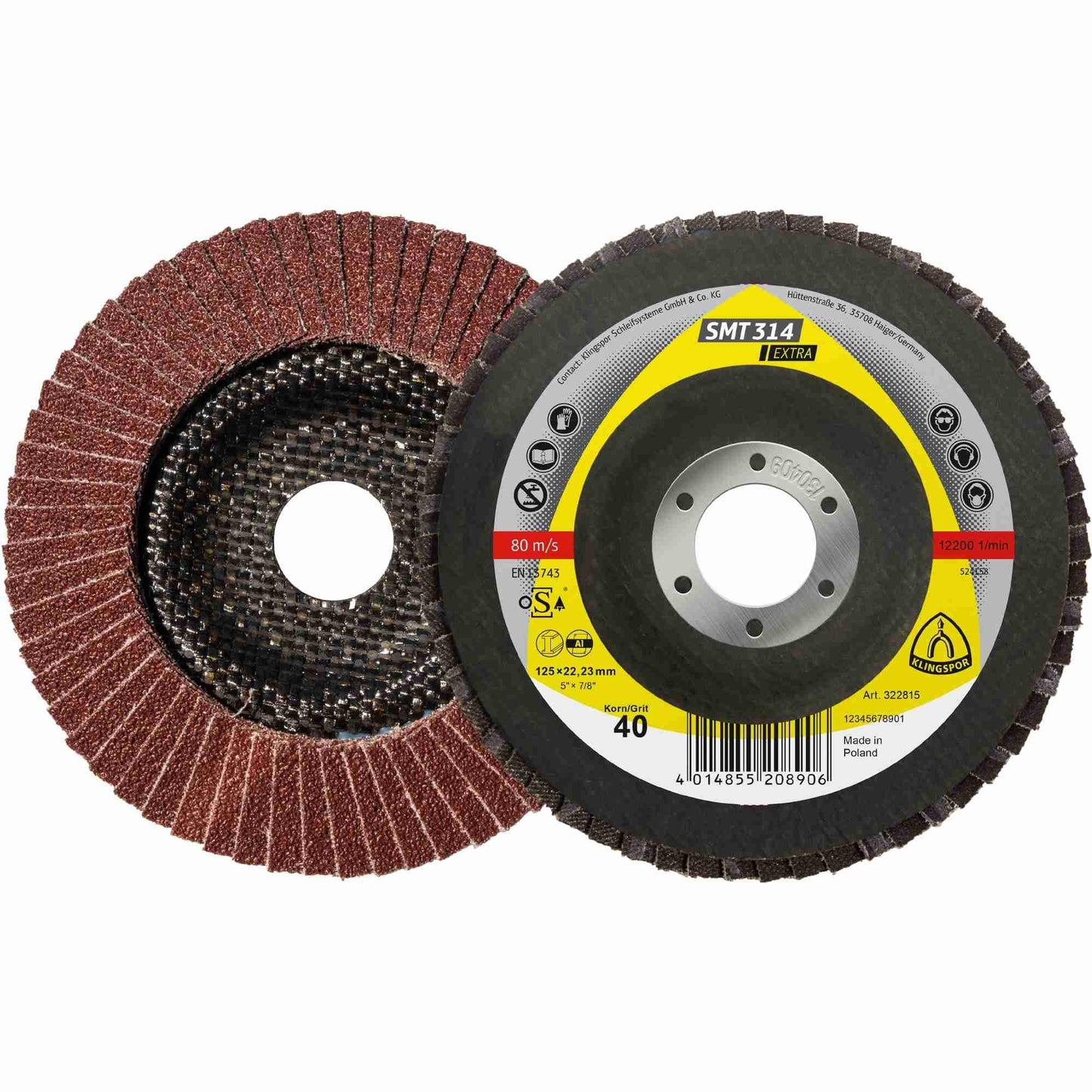 Klingspor 322819 - Disco de láminas SMT 314 abombado, grano 120, 125 x 22,23 mm