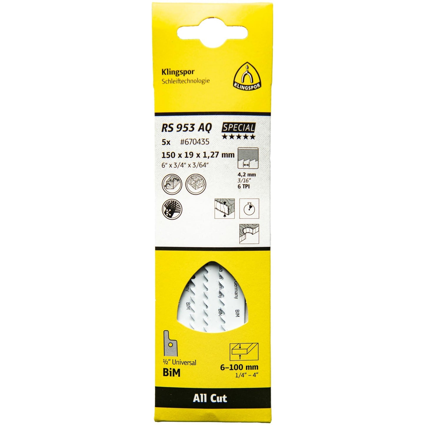 Klingspor 670421 - Hoja de sierra sable bimetal RS 953 AQ, 230 x 19 x 1,27 mm, 6 dientes por pulgada (Lote de 5 uds) - Ferrotecnia