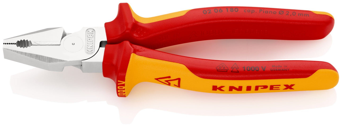 Knipex 02 06 180 - Alicate universal de fuerza aislado VDE Knipex 180 mm. con mangos bicomponentes - Ferrotecnia