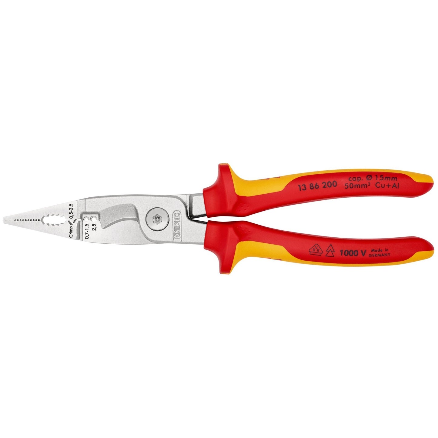 Knipex 13 86 200 - Knipex VDE insulated installers pliers 200 mm. with two-component handles