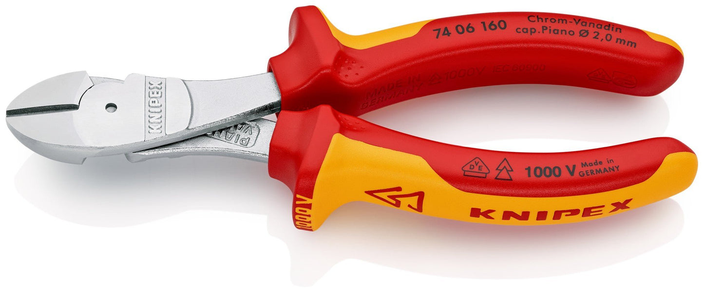 Knipex 74 06 180 - Alicate de corte diagonal de fuerza aislado VDE Knipex 180 mm. con mangos bicomponentes - Ferrotecnia