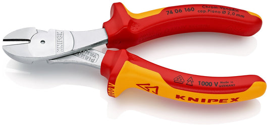 Knipex 7406160 - Alicate de corte diagonal de fuerza con mangos bicomponentes aislados 160 mm - Ferrotecnia