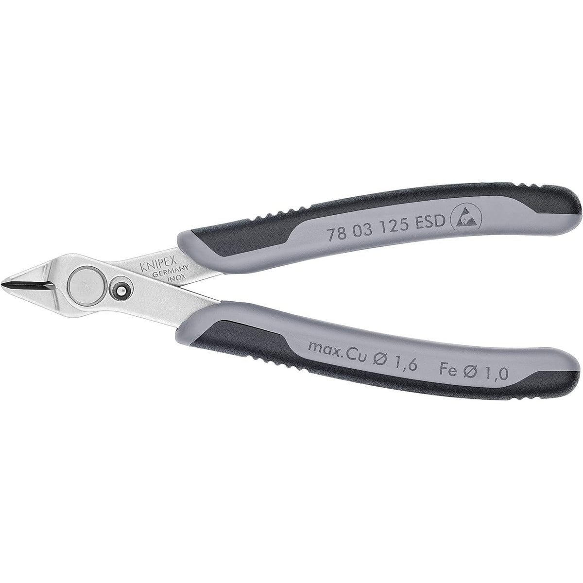Knipex 78 03 125 ESDSB - Stainless steel pliers. cutting tool for electronics Knipex SuperKnips 125 mm. with two-component handles. Bevelless edges. Electrostatic discharge (in self-service packaging)