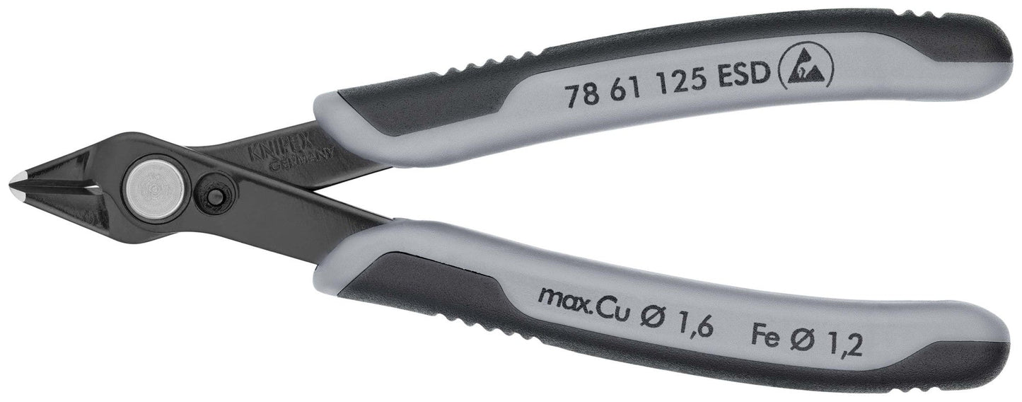 Knipex 78 61 125 ESD - Alicate de corte para electrónica Knipex SuperKnips 125 mm. con mangos bicomponentes. Filos sin bisel. Apto para fibras de vidrio. Descarga electrostática - Ferrotecnia