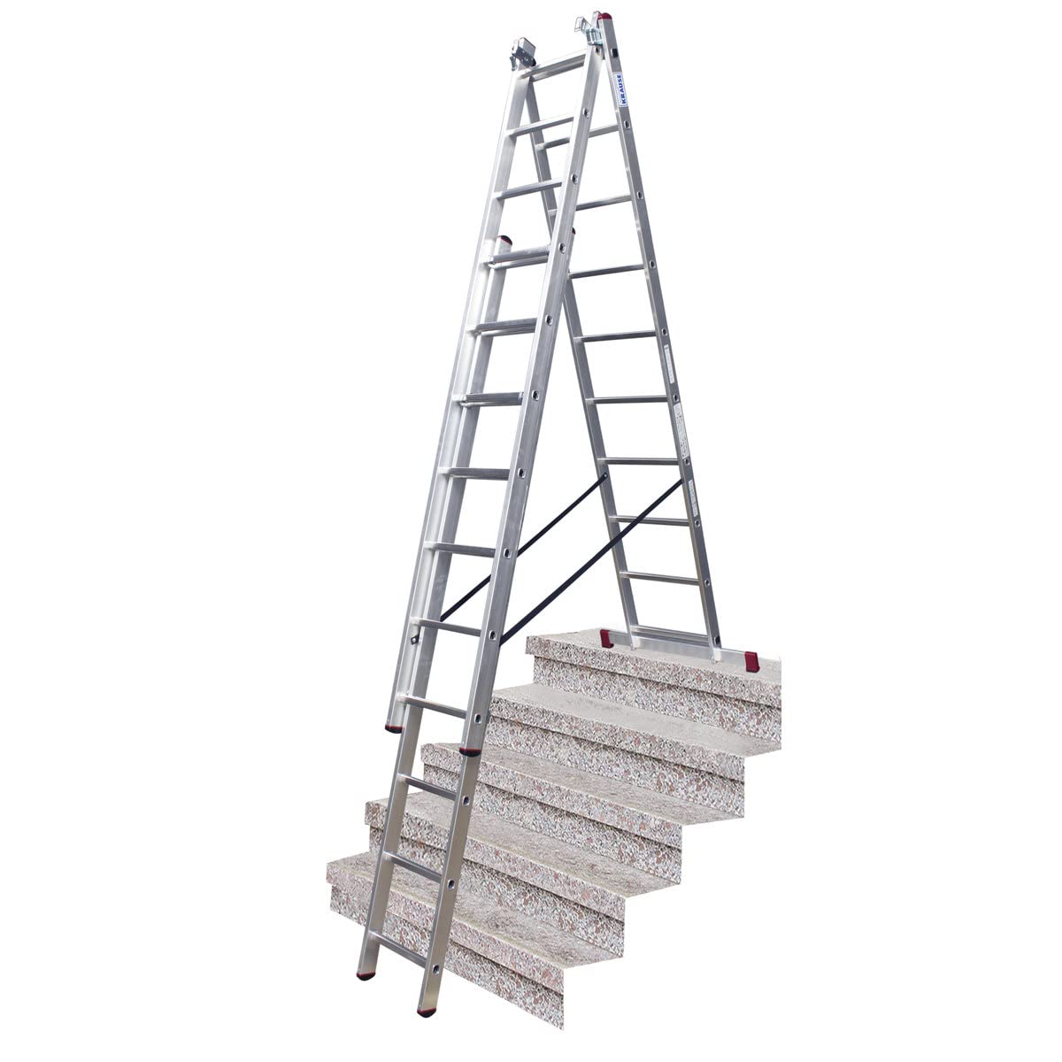 Krause 033406 - Escalera multiusos de aluminio Corda con travesaño para escaleras, 3x10 peldaños, altura de trabajo 7,00 m