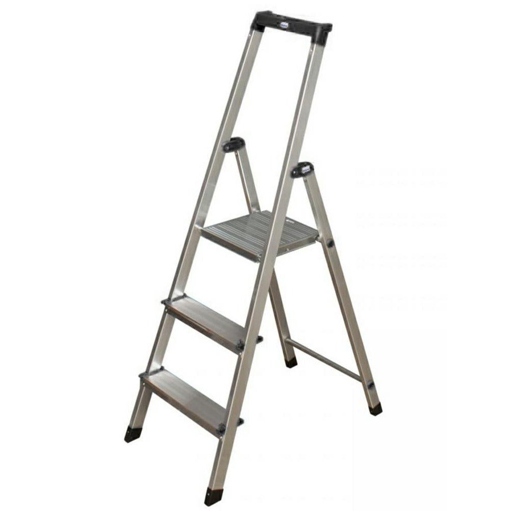 Krause 126214 - Escalera de tijera de aluminio Solidy, 3 peldaños, altura de trabajo 2,65 m - Ferrotecnia