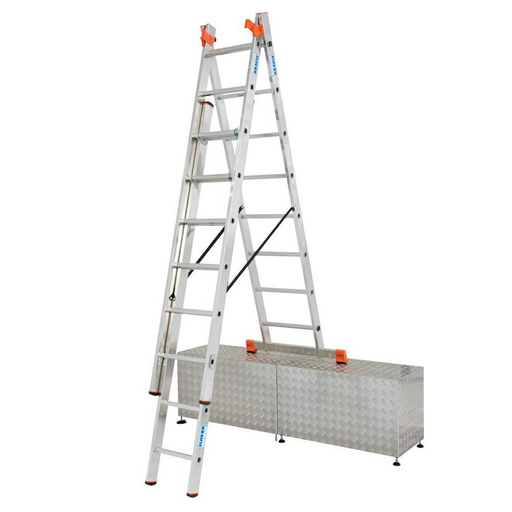 Krause 129741 - Escalera multiusos de aluminio Tribilo con adaptación para escaleras, 3x8 peldaños, altura de trabajo 4,40 m - Ferrotecnia