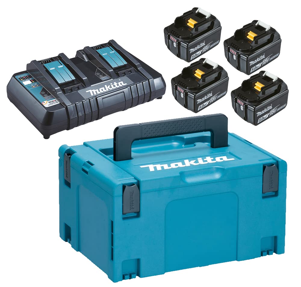 Makita 197626-8 - Kit de baterías 18V LXT 4x5,0 Ah (BL1850B) con cargador DC18RD y maletín Makpac