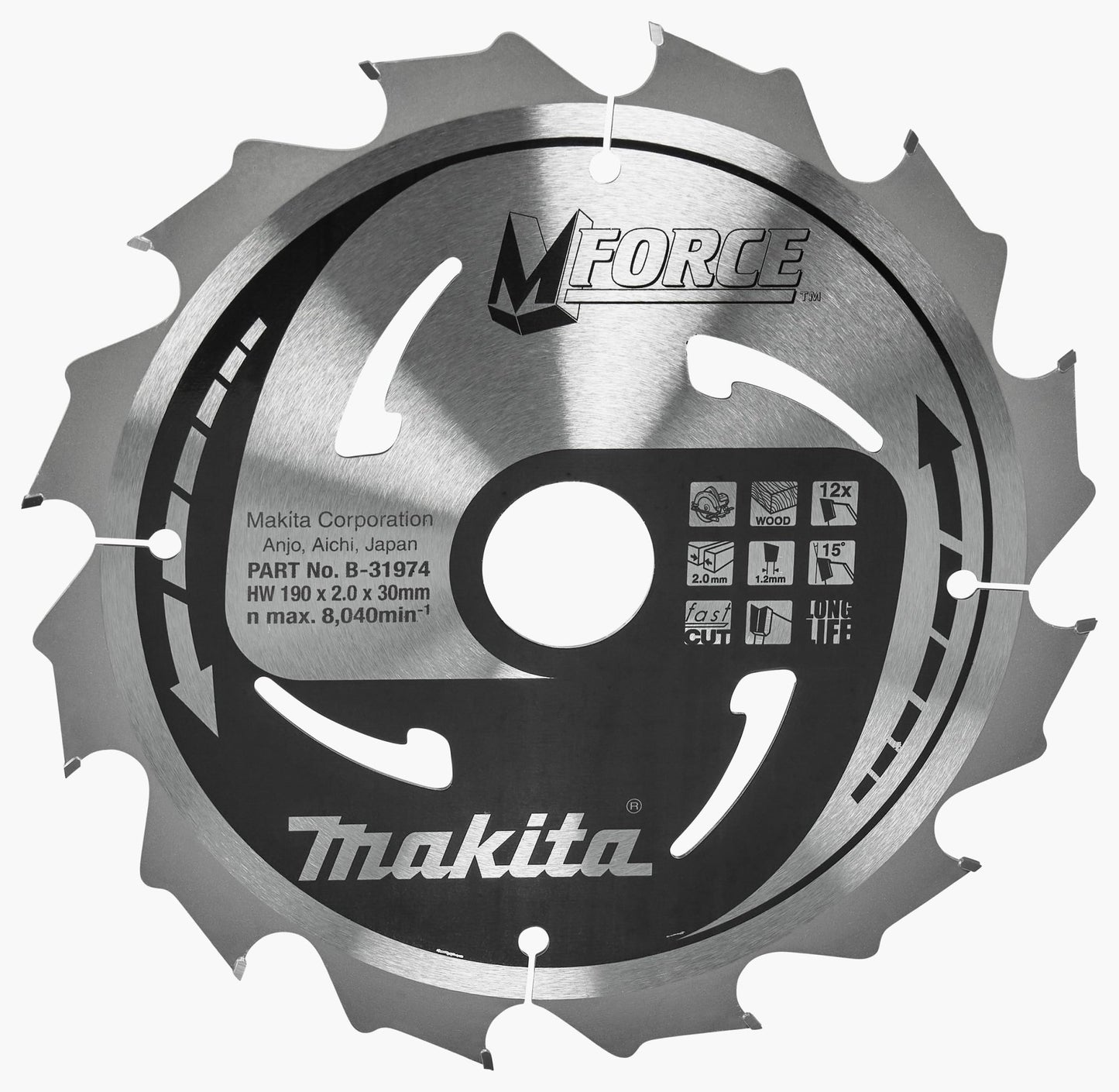 Makita B-31974 - Hoja de sierra circular Makforce TCT 190x30mm 12T HS7611J Madera