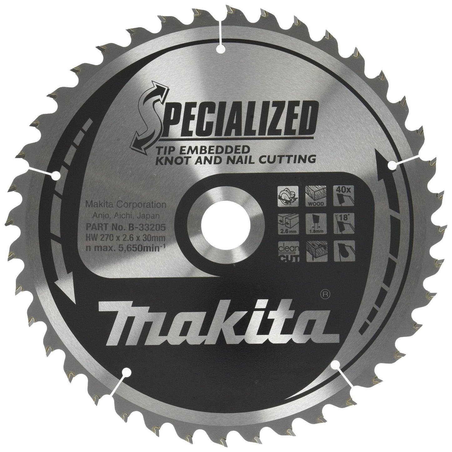 Makita B-33205 - Disco de sierra circular Specialized 270 x 30 mm, 40 dientes, para madera con clavos y nudos