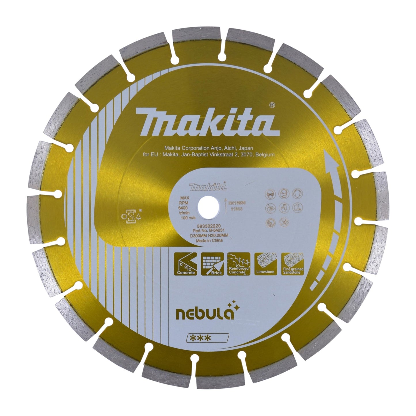 Makita B-54031 - Disco de diamante segmentado 300 x 20 mm, para hormigón, corte en seco y húmedo