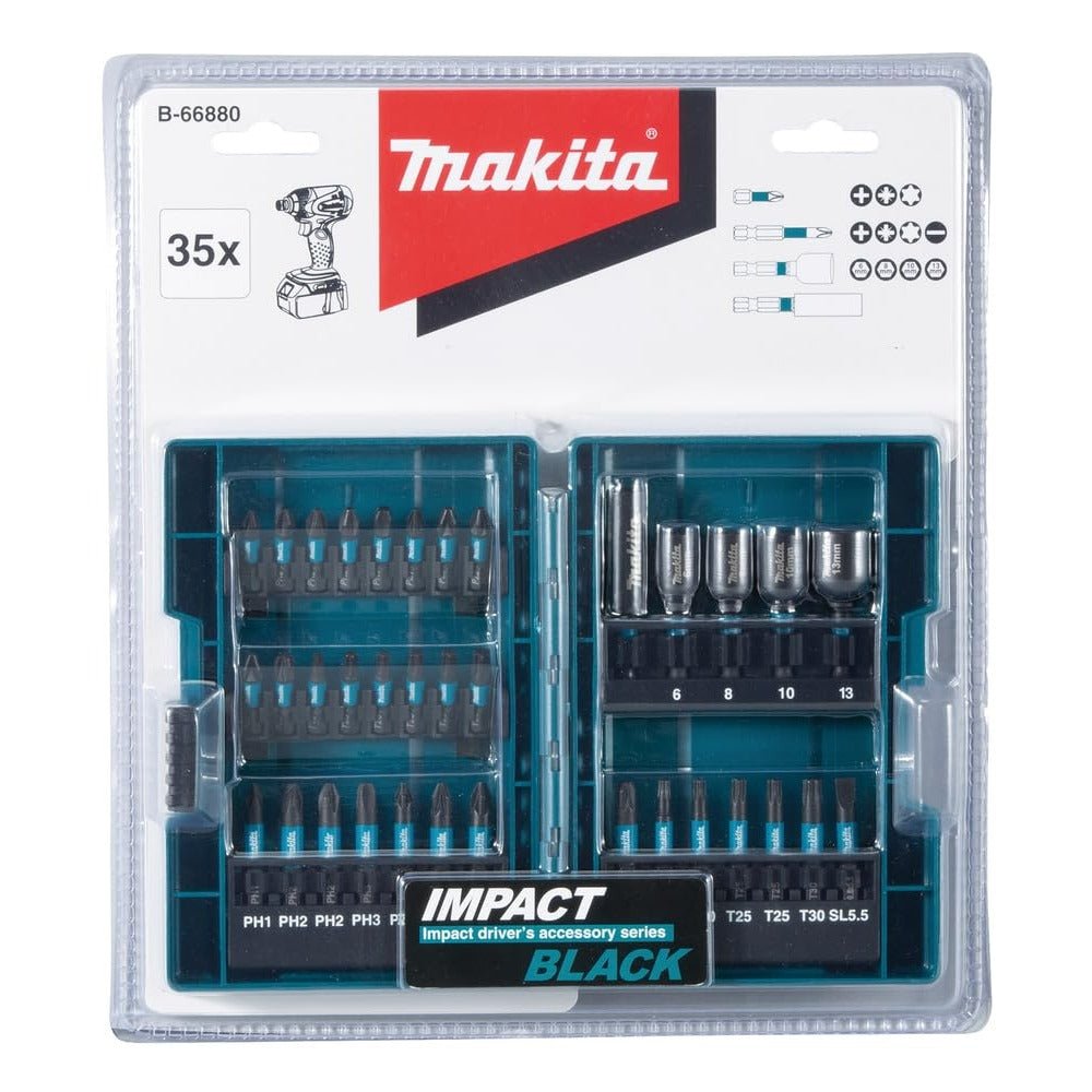 Makita B-66880 - Juego de puntas de atornillar y vasos, Impact Black (Lote de 35 uds) - Ferrotecnia