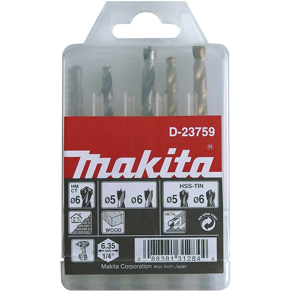 Makita D-23759 - Estuche de brocas para madera, metal y ladrillo 1/4" (Lote de 5 uds) - Ferrotecnia