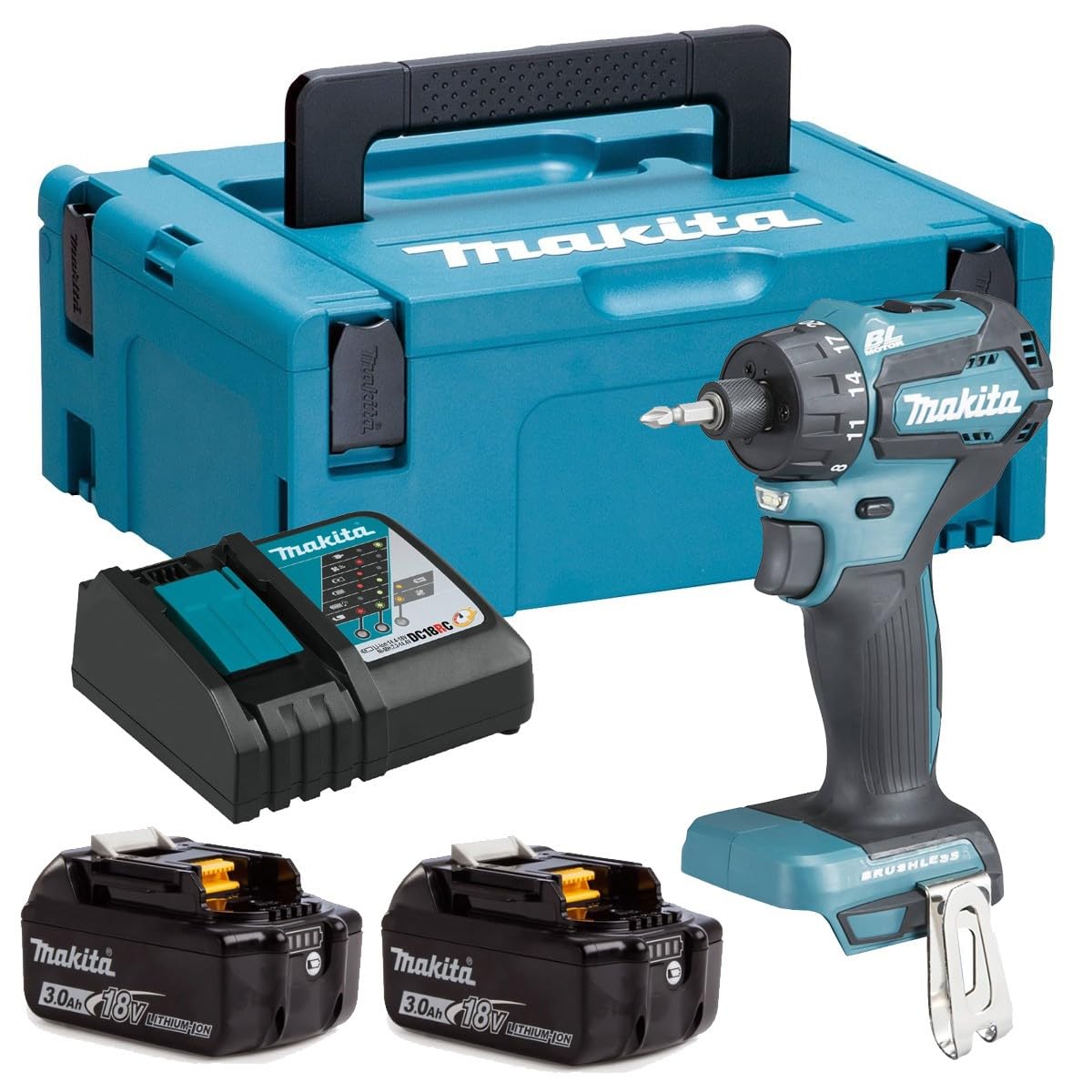 Makita DDF083RFJ - Taladro atornillador 18 V LXT 1/4 pulgadas (2 x 3 Ah) en Makpac