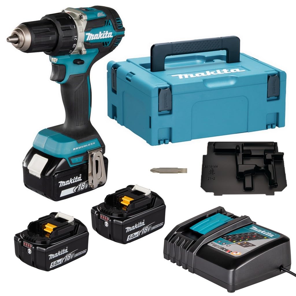 Makita DDF484RT3J - Atornillador taladro 18V LXT sin escobillas, 54/30 Nm, 3x5,0 Ah