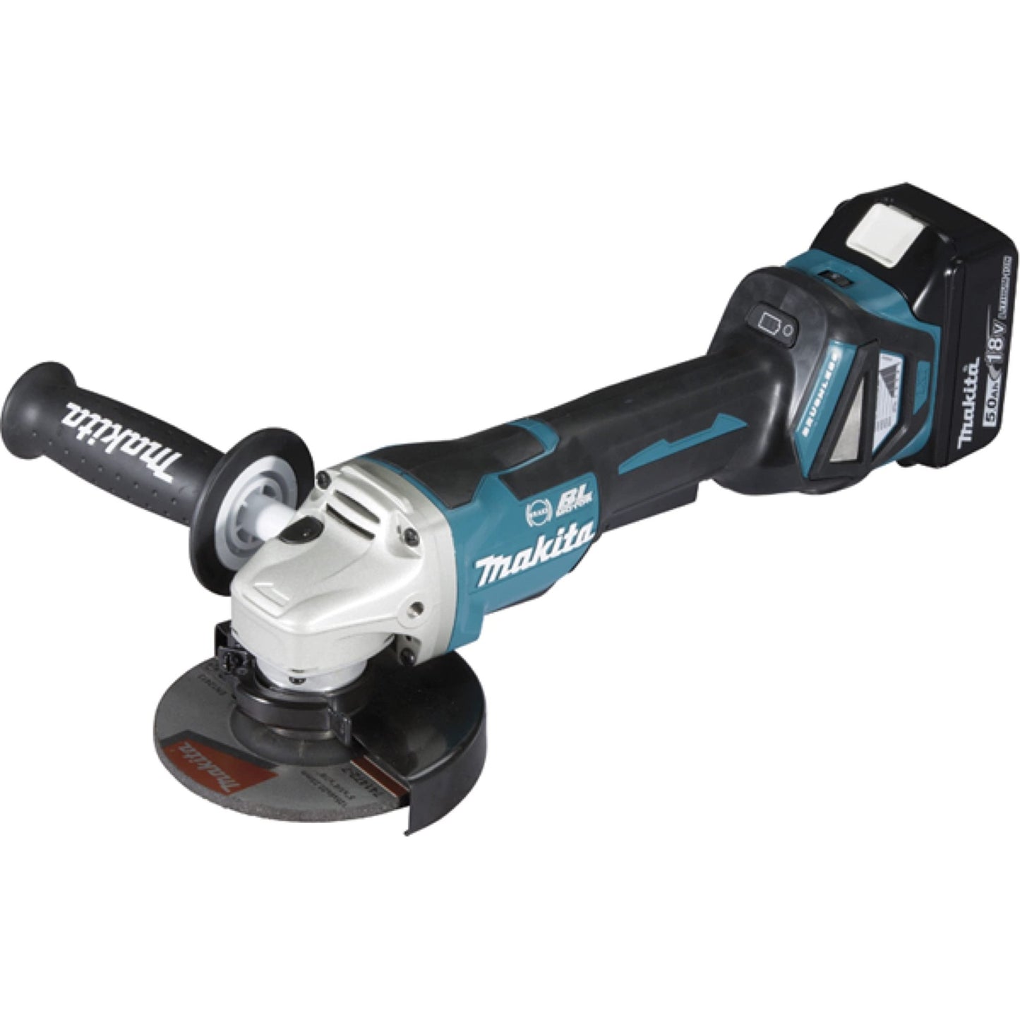 Makita DGA517RTJ - Amoladora angular inalámbrica (18 V, 5,0 Ah, con interruptor de remo, 2 baterías y cargador en MAKPAC, color negro)