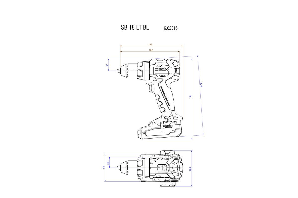 Metabo 602316840 - Taladro atornillador de percusión de batería SB 18 LT BL
