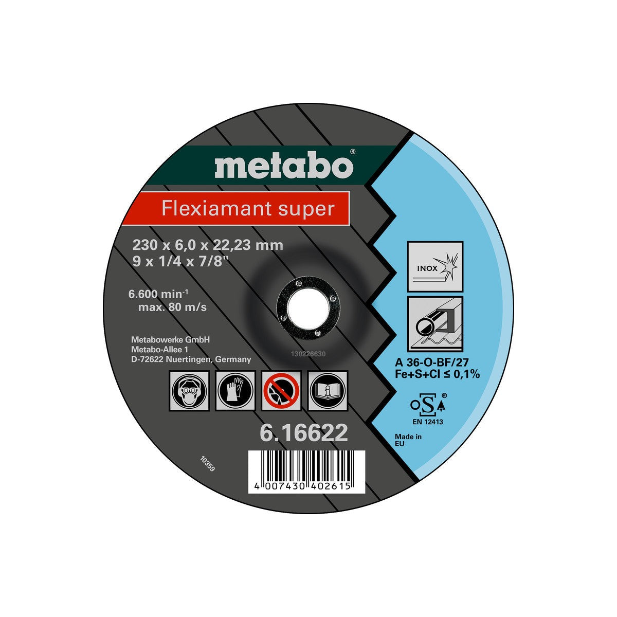 Metabo 616747000 - Clase de calidad A 36-O "Flexiamant Super" Inox - Lote de 25 uds