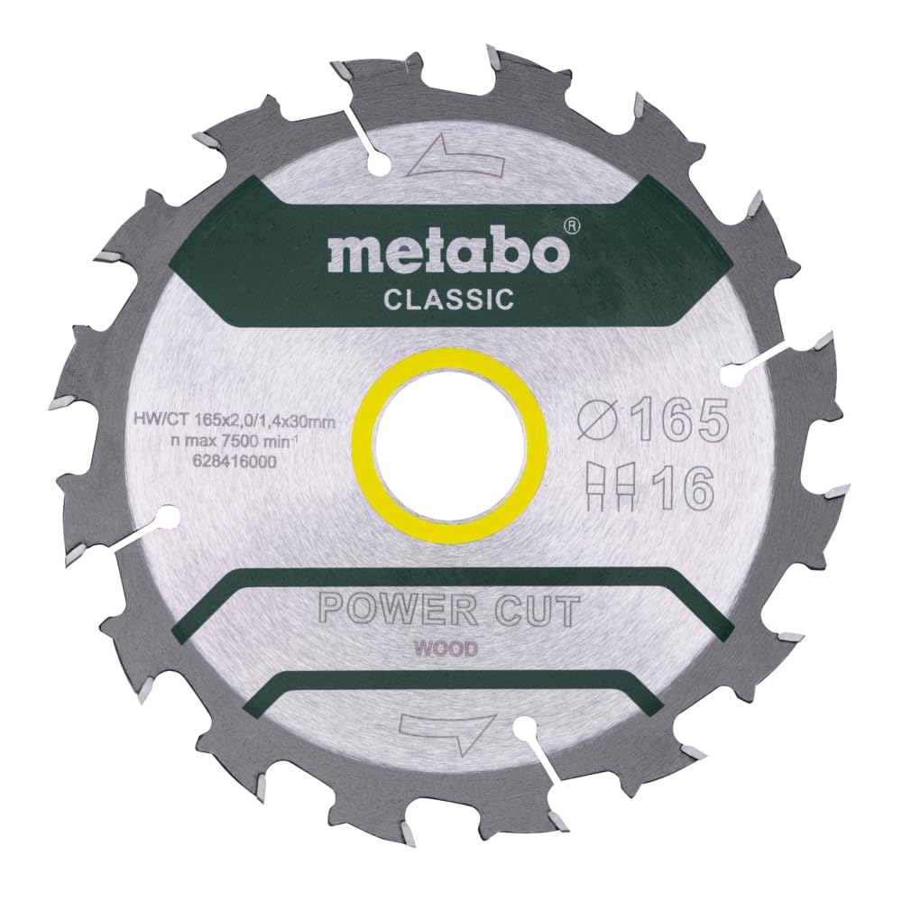 Metabo 628416000 - Disco de sierra circular Power Cut Wood Classic 165 x 30 mm, 16 dientes