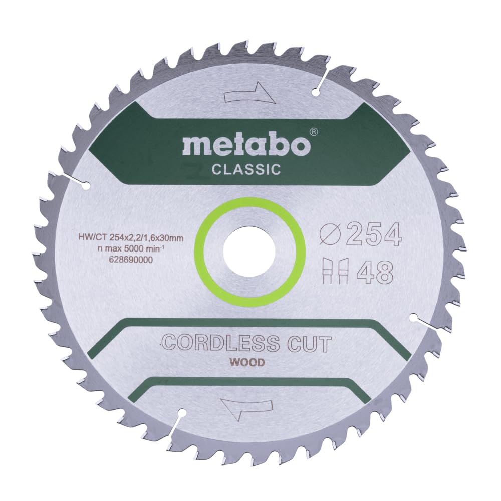 Metabo 628690000 - Disco de sierra circular Cordless Cut Wood Classic 254 x 30 mm, 48 dientes