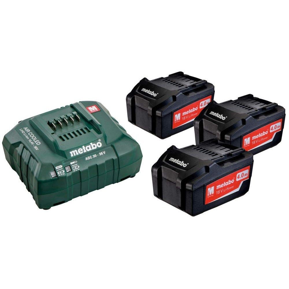Metabo 685049000 - Set de 3 baterías Li-Ion 18 V 4,0 Ah y cargador ASC 55 - Ferrotecnia