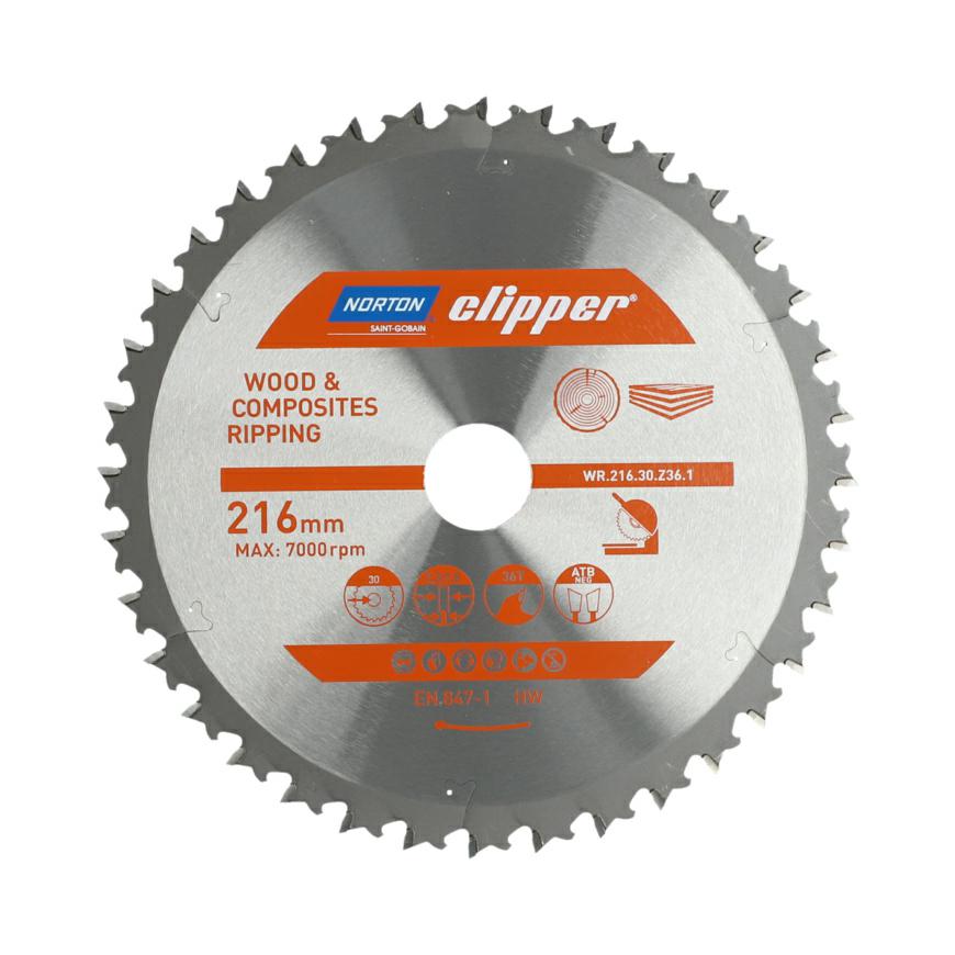 Norton 70184608057 - Disco de sierra circular para madera y compuestos, ATB negativo, 216 x 30 mm, Z36, espesor 2,3/1,8 mm