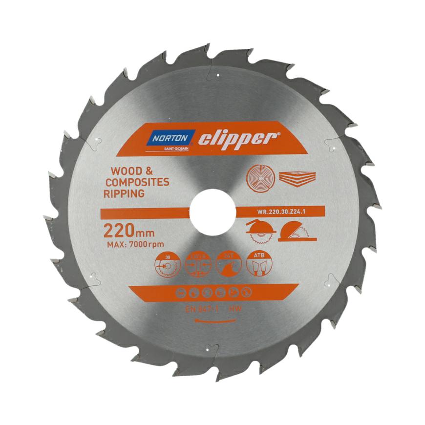 Norton 70184608058 - Disco de sierra circular para madera y compuestos, ATB, 220 x 30 mm, Z24, espesor 2,8/1,8 mm