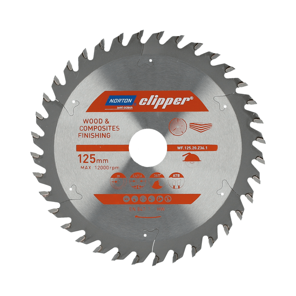 Norton 70184608081 - Disco de sierra circular para madera y materiales compuestos, dentado ATB, Z36, 125 x 20 mm
