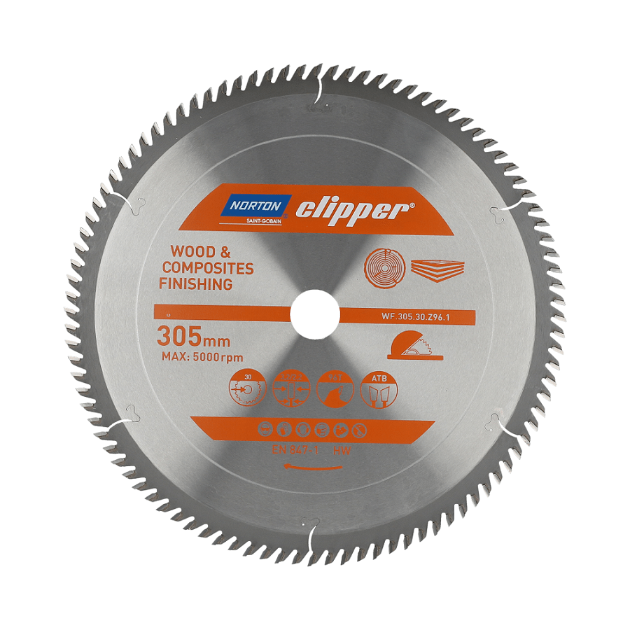 Norton 70184608125 - Disco de sierra circular para madera y materiales compuestos, 305 x 30 mm, Z96, ATB, 3,2/2,2 mm, para sierra de mesa