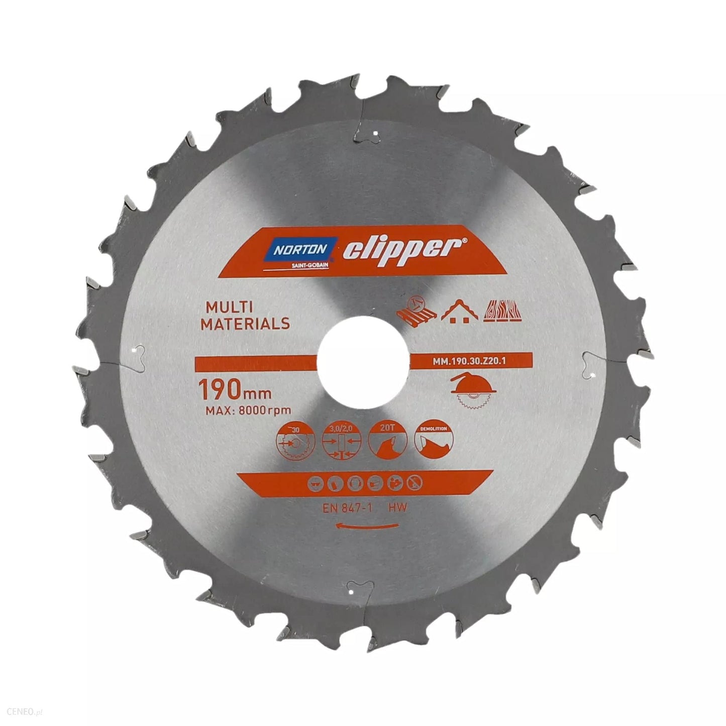 Norton 70184608129 - Disco de sierra circular multimaterial Demolition, Z20, 190 x 30 mm, espesor 3,0/2,0 mm